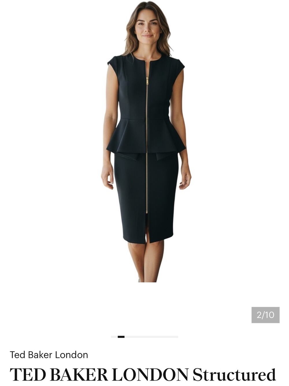 Ted Baker Black Peplum Midi Dress with Gold Zip